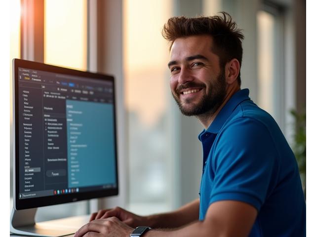 WordPress logosu etrafında bir teknik destek uzmanı ve bilgisayar kodu