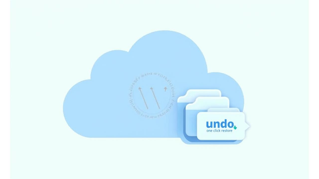 Veri bulutuna yedeklenen bir WordPress sitesini ve tek tıklamayla geri yükleme simgesini gösteren bir illüstrasyon