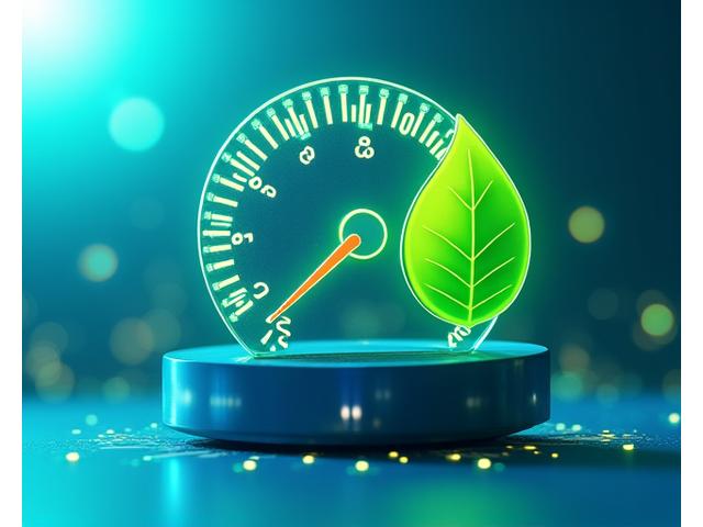 Hız göstergesi ile yeşil enerji sembollerinin dengede durduğu soyut bir görsel